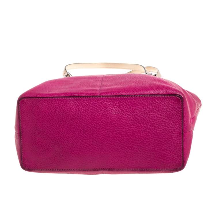 Pre Owned MICHAEL Michael Kors Magenta/Beige Grained Leather Bedford Tote 