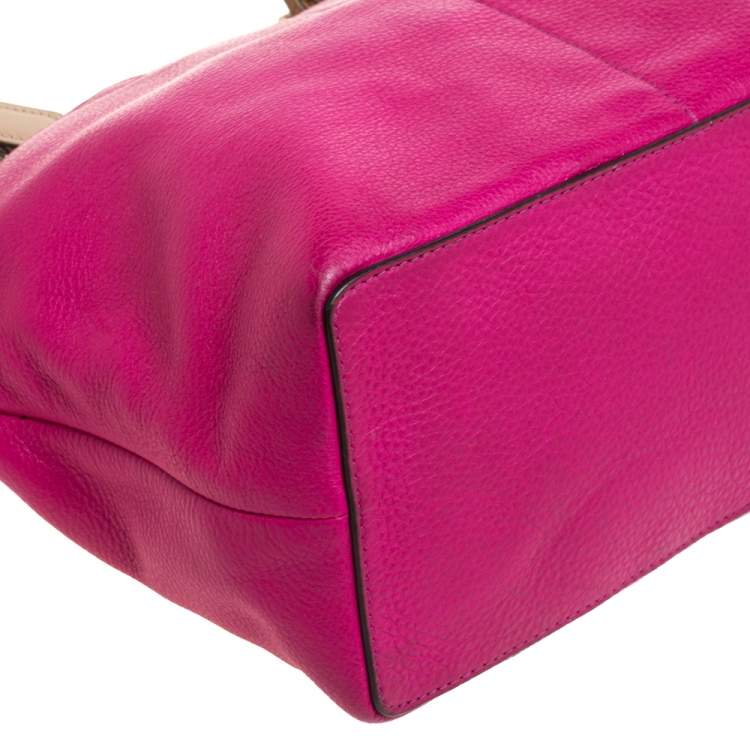 Pre Owned MICHAEL Michael Kors Magenta/Beige Grained Leather Bedford Tote 