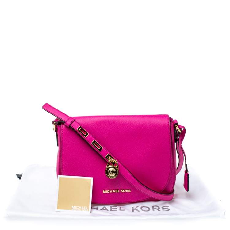 Pre Owned MICHAEL Michael Kors Fuschia Leather Large Hamilton Shoulder Bag
