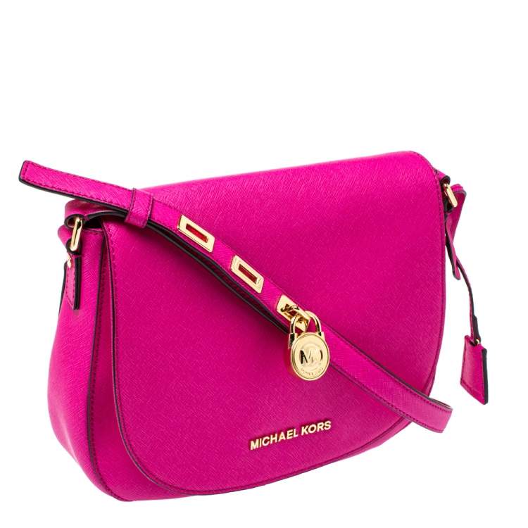 Pre Owned MICHAEL Michael Kors Fuschia Leather Large Hamilton Shoulder Bag