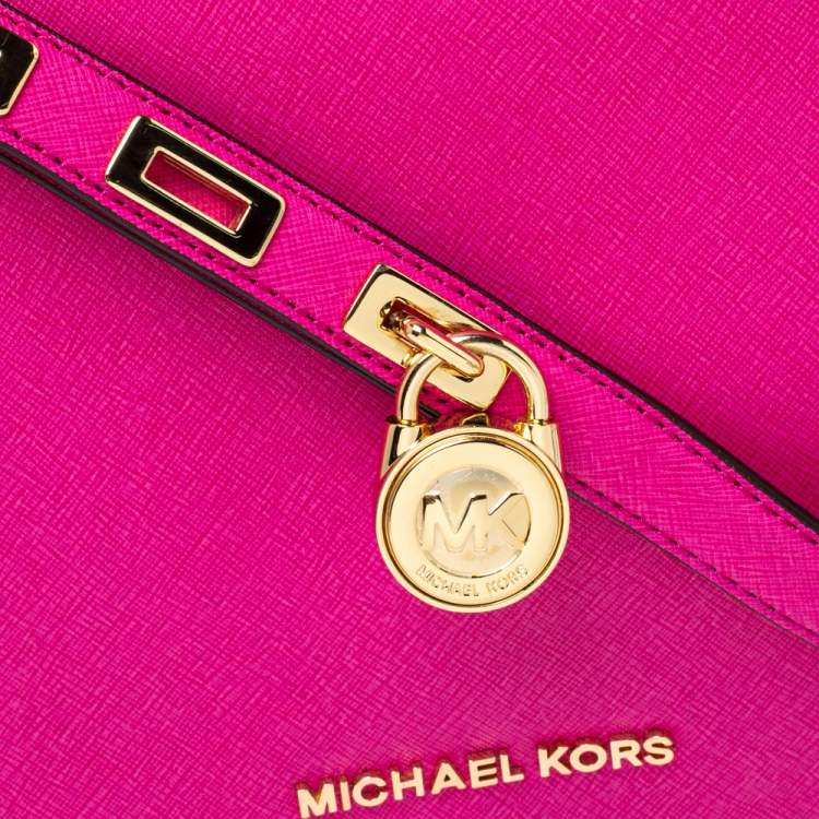 Pre Owned MICHAEL Michael Kors Fuschia Leather Large Hamilton Shoulder Bag