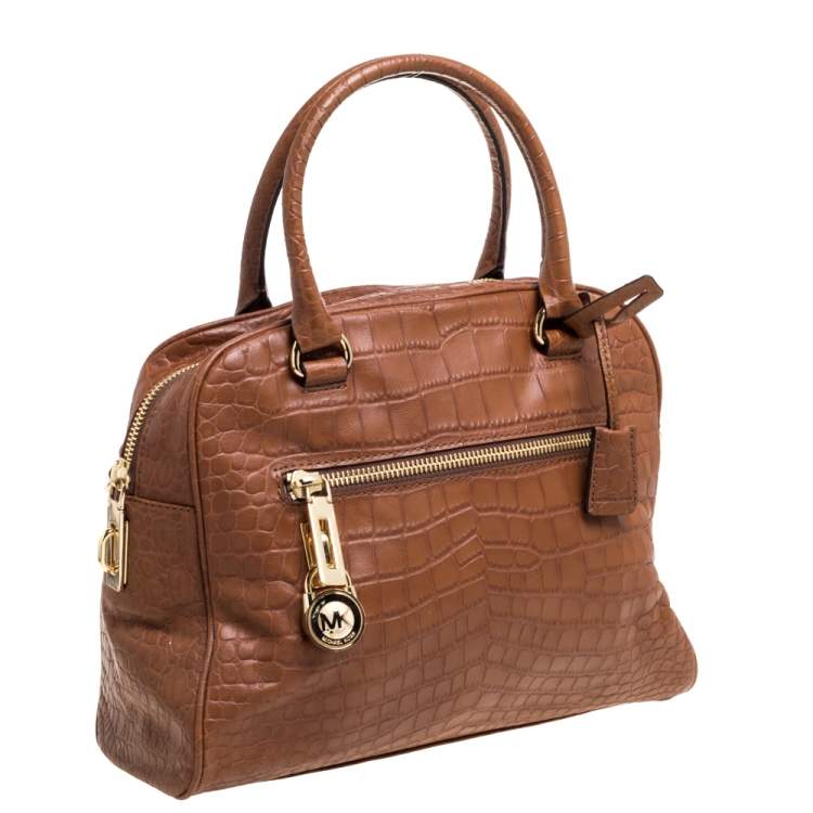 مملوكة مسبقًا MICHAEL Michael Kors Brown Crocodile Embossed Leather Large Joan Satchel