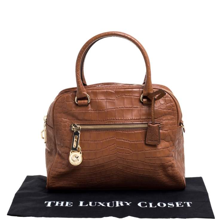 مملوكة مسبقًا MICHAEL Michael Kors Brown Crocodile Embossed Leather Large Joan Satchel