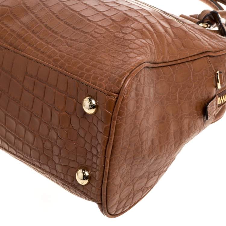 مملوكة مسبقًا MICHAEL Michael Kors Brown Crocodile Embossed Leather Large Joan Satchel