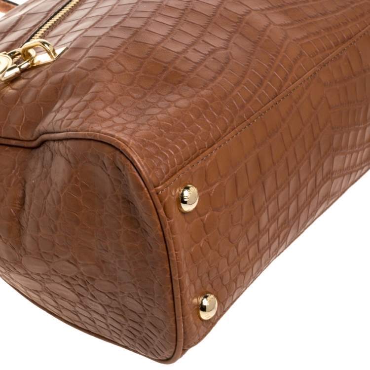 مملوكة مسبقًا MICHAEL Michael Kors Brown Crocodile Embossed Leather Large Joan Satchel