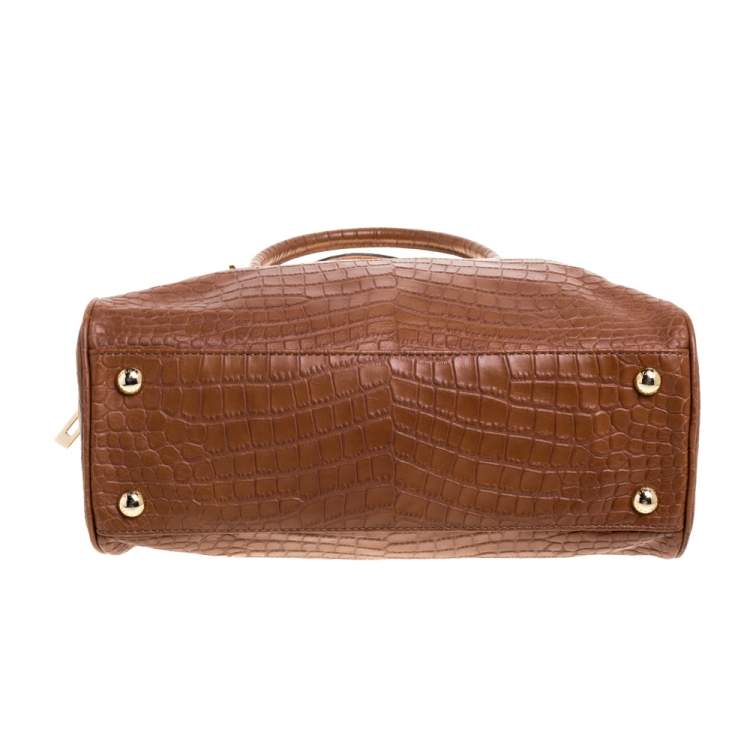 مملوكة مسبقًا MICHAEL Michael Kors Brown Crocodile Embossed Leather Large Joan Satchel