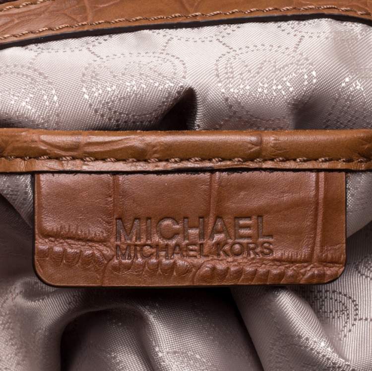 مملوكة مسبقًا MICHAEL Michael Kors Brown Crocodile Embossed Leather Large Joan Satchel