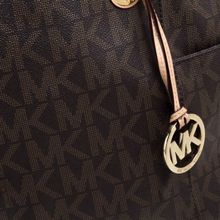 Pre Owned MICHAEL Michael Kors Brown Signature Coated Canvas and Leather Jet Set Tote