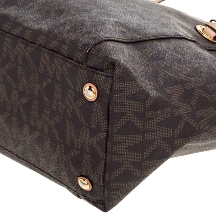 Pre Owned MICHAEL Michael Kors Brown Signature Coated Canvas and Leather Jet Set Tote