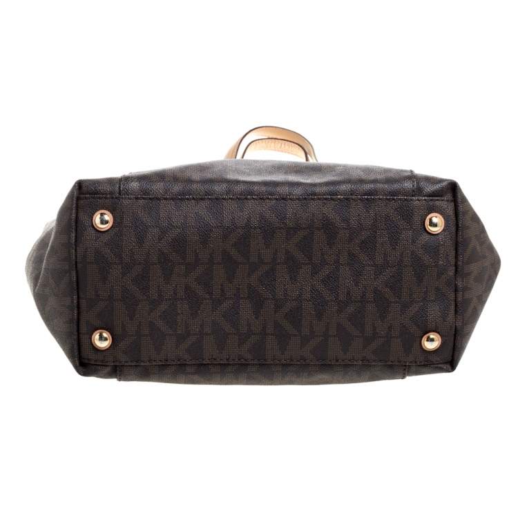 Pre Owned MICHAEL Michael Kors Brown Signature Coated Canvas and Leather Jet Set Tote