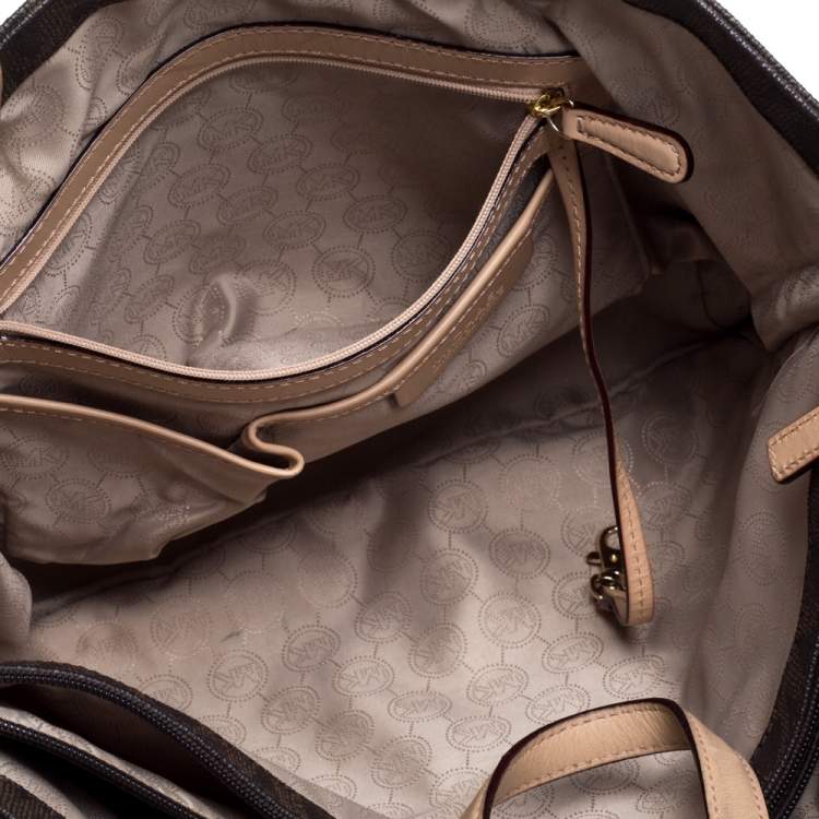 Pre Owned MICHAEL Michael Kors Brown Signature Coated Canvas and Leather Jet Set Tote