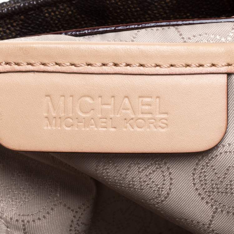 Pre Owned MICHAEL Michael Kors Brown Signature Coated Canvas and Leather Jet Set Tote
