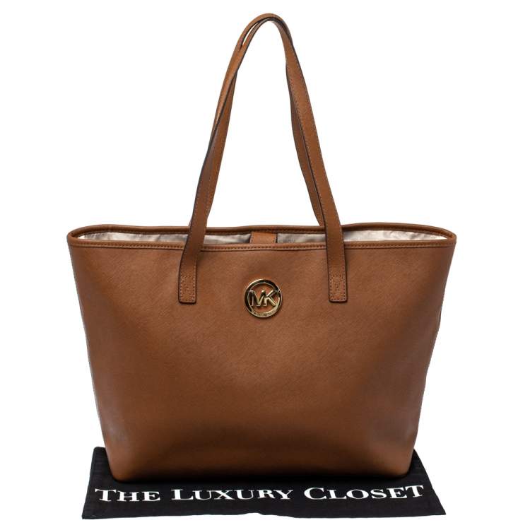 Pre Owned MICHAEL Michael Kors Brown Saffiano Leather Jet Set Travel Tote