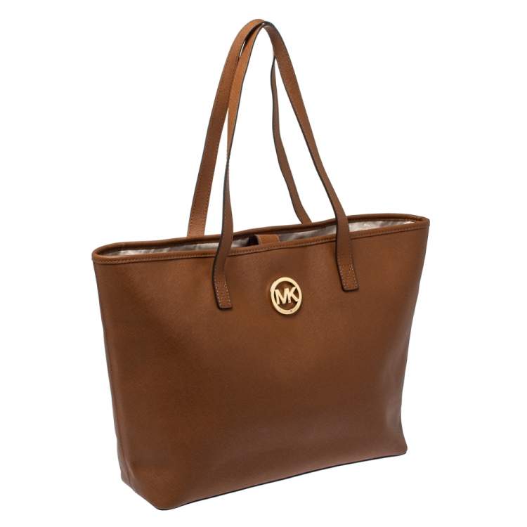 Pre Owned MICHAEL Michael Kors Brown Saffiano Leather Jet Set Travel Tote