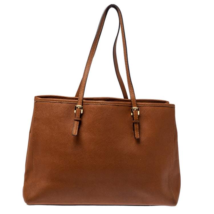 Pre Owned MICHAEL Michael Kors Brown Saffiano Leather Medium Jet Set Tote