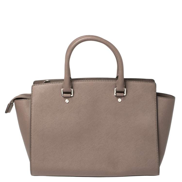 Pre Owned MICHAEL Michael Kors Dark Beige Leather Large Selma Tote