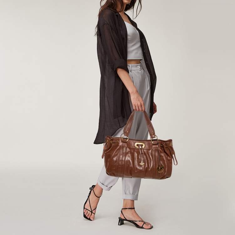 Pre Owned MICHAEL Michael Kors Brown Leather Drawstring Tote