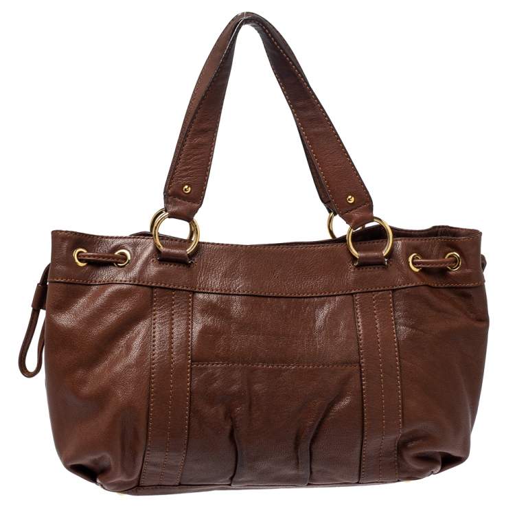 Pre Owned MICHAEL Michael Kors Brown Leather Drawstring Tote