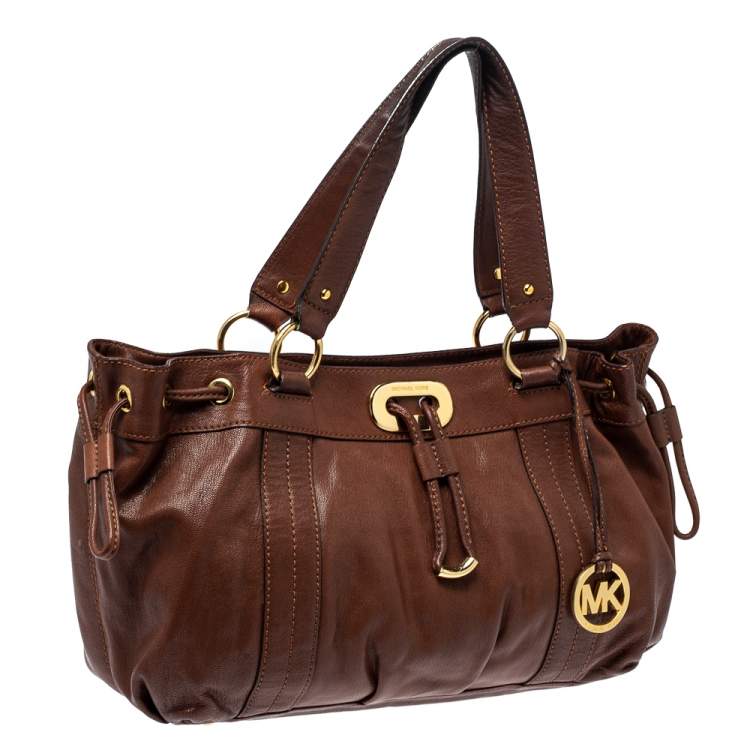 Pre Owned MICHAEL Michael Kors Brown Leather Drawstring Tote