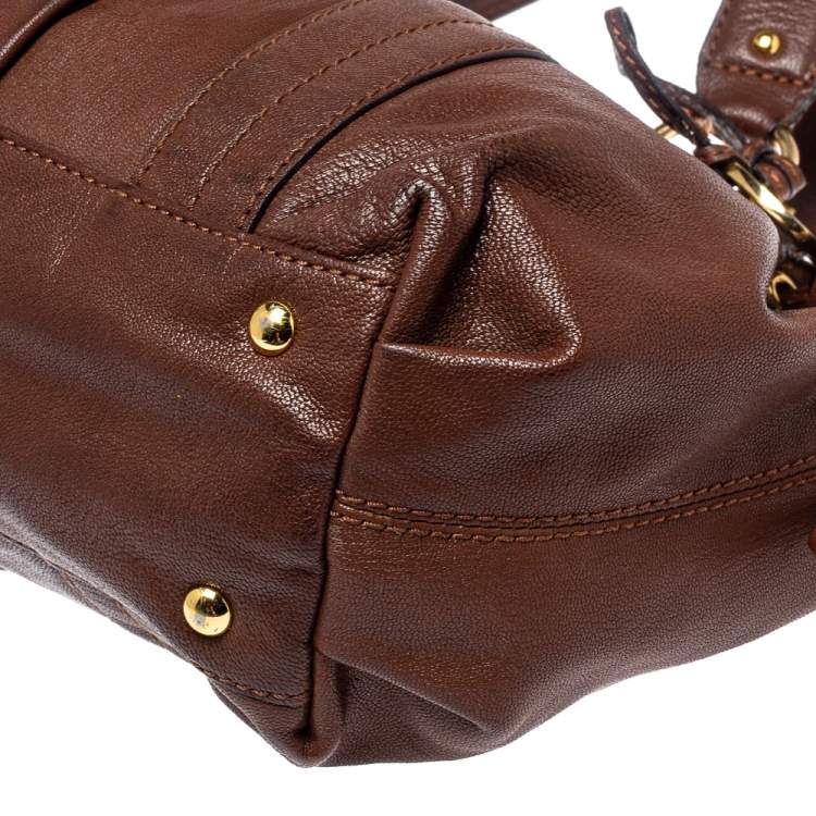 Pre Owned MICHAEL Michael Kors Brown Leather Drawstring Tote