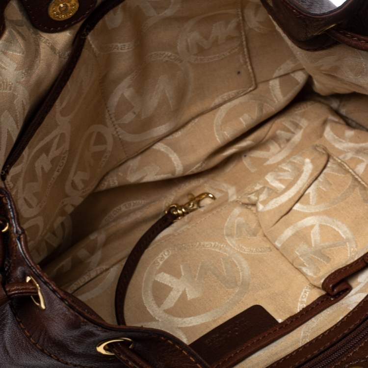 Pre Owned MICHAEL Michael Kors Brown Leather Drawstring Tote