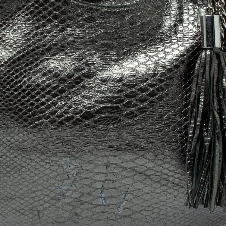 Pre Owned MICHAEL Michael Kors Metallic Python Effect Leather Tassel Chain Detail Satchel