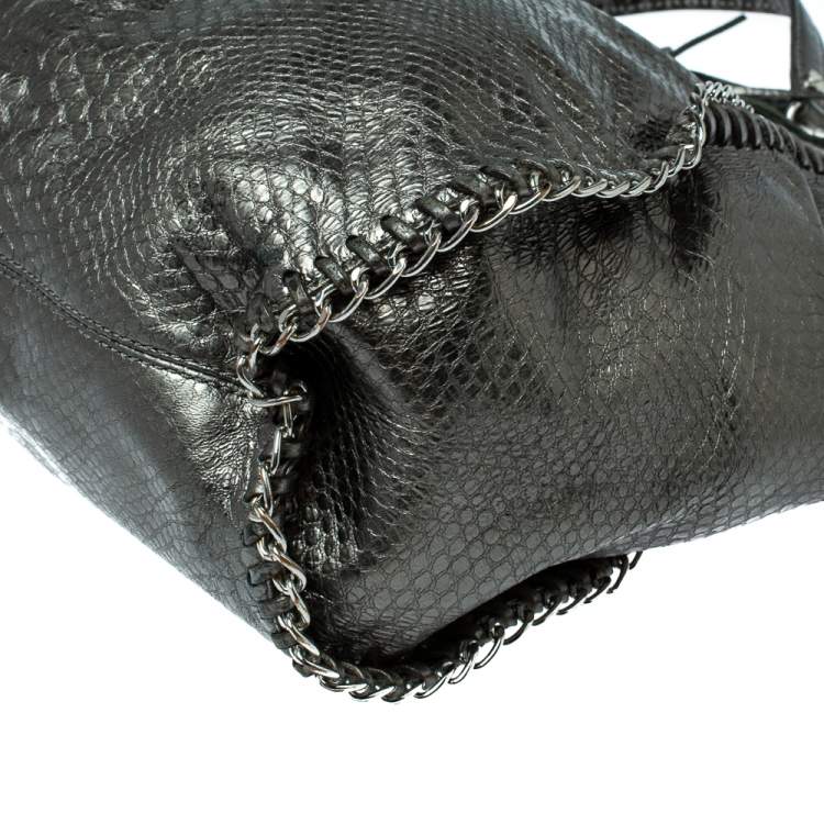 Pre Owned MICHAEL Michael Kors Metallic Python Effect Leather Tassel Chain Detail Satchel