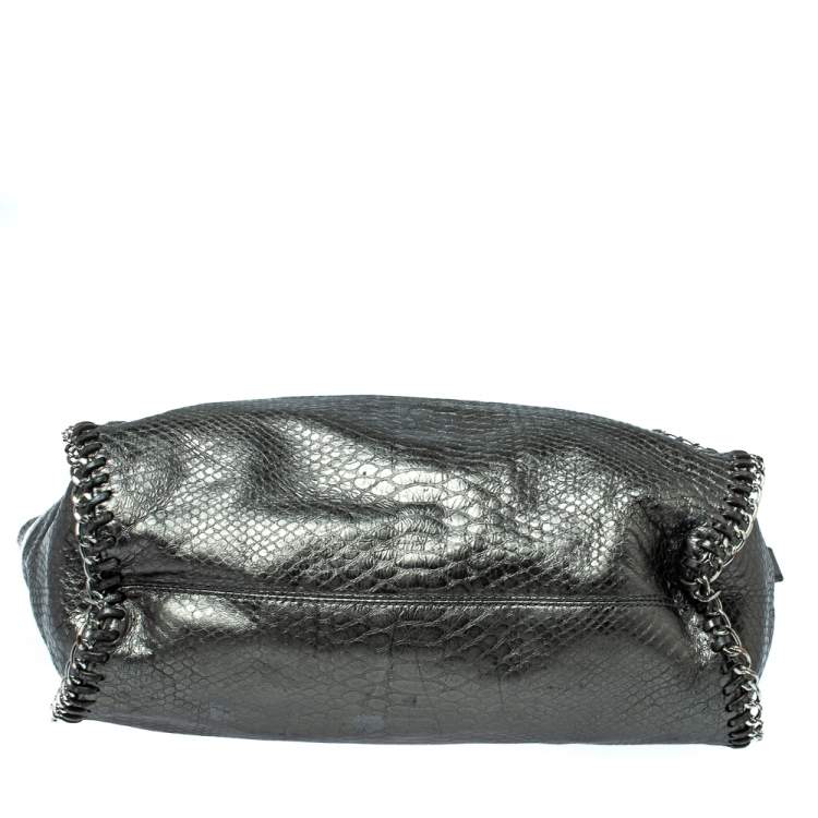 Pre Owned MICHAEL Michael Kors Metallic Python Effect Leather Tassel Chain Detail Satchel