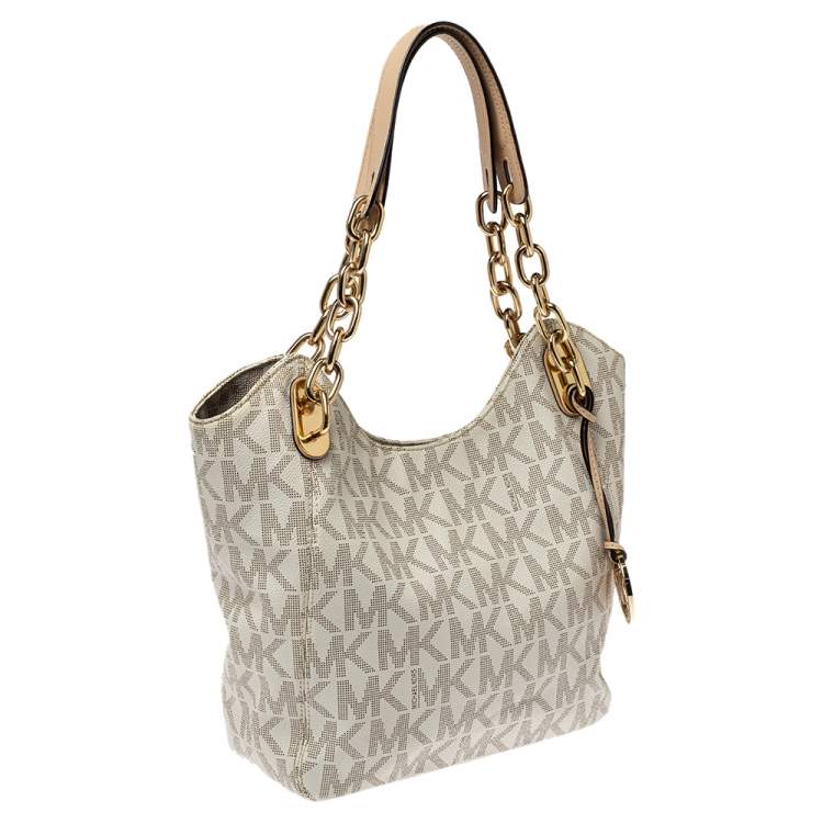 Pre Owned MICHAEL Michael Kors White Signature Coated Canvas Lilly Tote