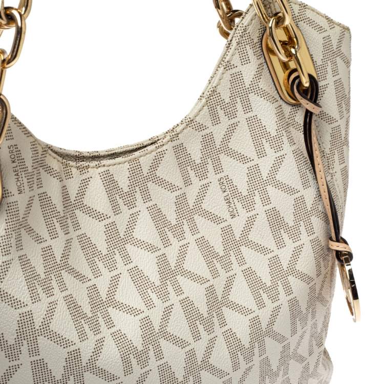 Pre Owned MICHAEL Michael Kors White Signature Coated Canvas Lilly Tote