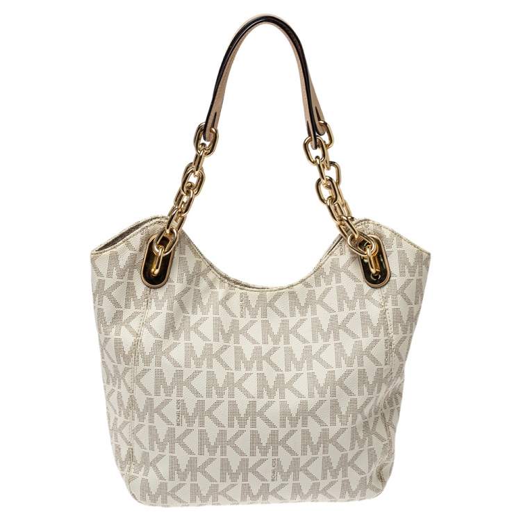 Pre Owned MICHAEL Michael Kors White Signature Coated Canvas Lilly Tote