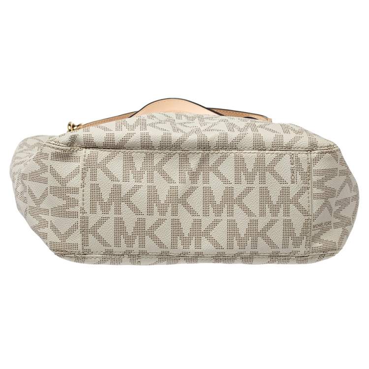 Pre Owned MICHAEL Michael Kors White Signature Coated Canvas Lilly Tote