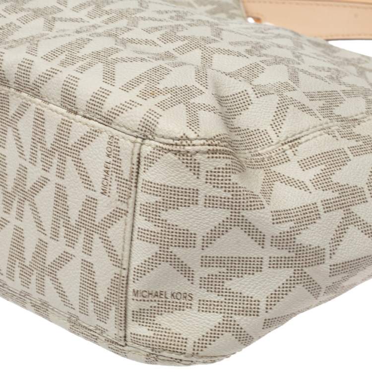 Pre Owned MICHAEL Michael Kors White Signature Coated Canvas Lilly Tote