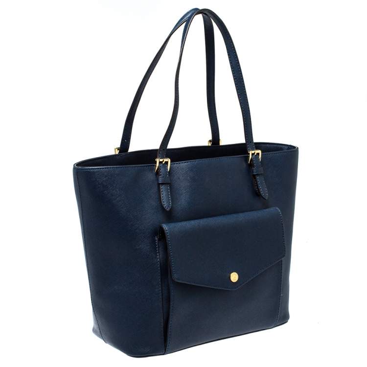 Pre Owned MICHAEL Michael Kors Navy Blue Leather Front Pocket Tote     