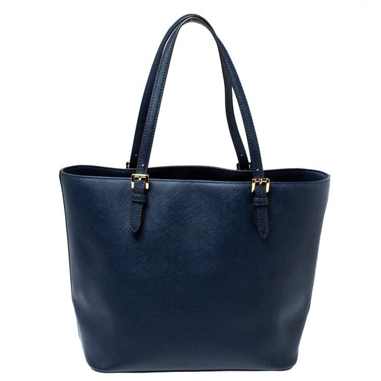 Pre Owned MICHAEL Michael Kors Navy Blue Leather Front Pocket Tote     