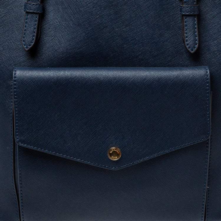 Pre Owned MICHAEL Michael Kors Navy Blue Leather Front Pocket Tote     