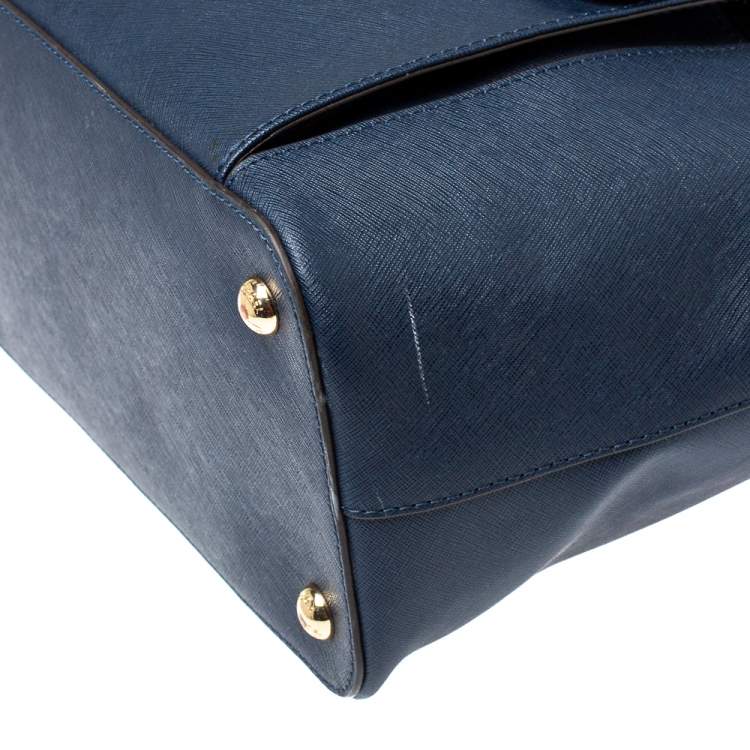 Pre Owned MICHAEL Michael Kors Navy Blue Leather Front Pocket Tote     