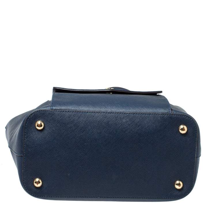 Pre Owned MICHAEL Michael Kors Navy Blue Leather Front Pocket Tote     
