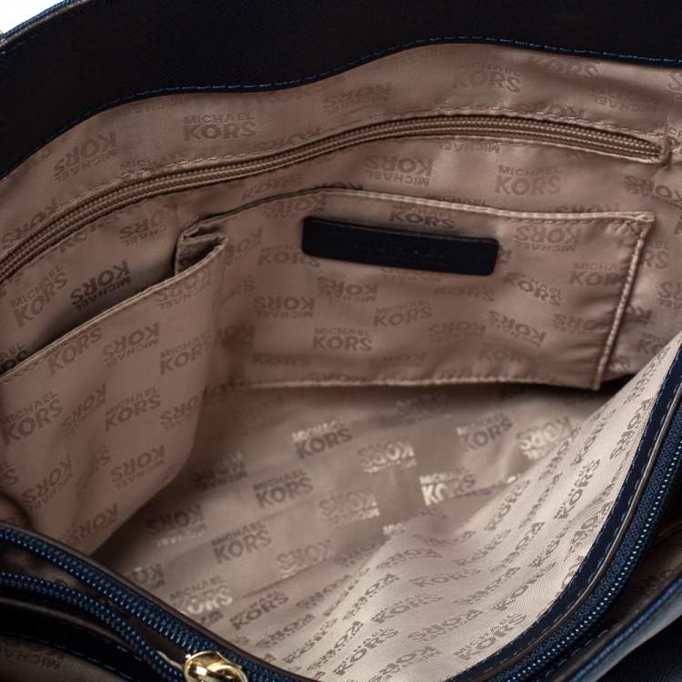 Pre Owned MICHAEL Michael Kors Navy Blue Leather Front Pocket Tote     