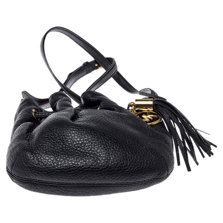Pre Owned MICHAEL Michael Kors Black Leather Jules Drawstring Crossbody Bag