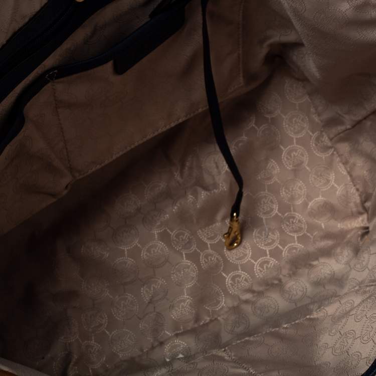 Pre Owned MICHAEL Michael Kors Blue/White Saffiano Leather Large Jet Set Travel Tote
