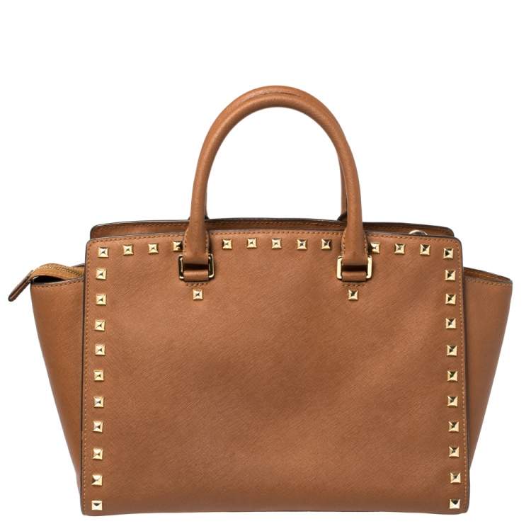 Pre Owned MICHAEL Michael Kors Brown Leather Selma Studded Tote
