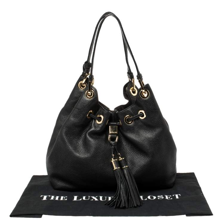 Pre Owned MICHAEL Michael Kors Black Leather Camden Drawstring Hobo