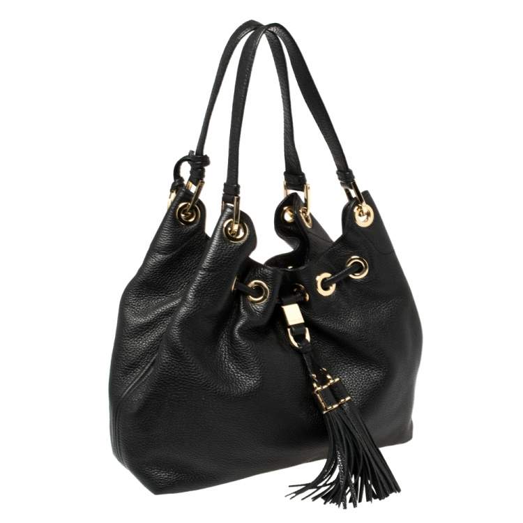 Pre Owned MICHAEL Michael Kors Black Leather Camden Drawstring Hobo