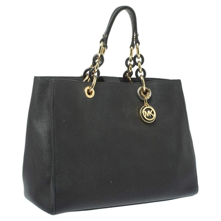 Pre Owned MICHAEL Michael Kors Black Leather Large Cynthia Tote