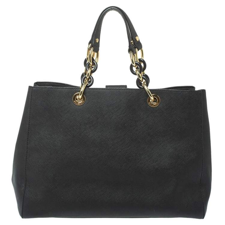 Pre Owned MICHAEL Michael Kors Black Leather Large Cynthia Tote
