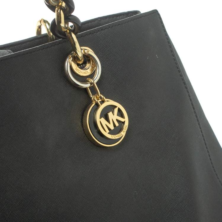 Pre Owned MICHAEL Michael Kors Black Leather Large Cynthia Tote