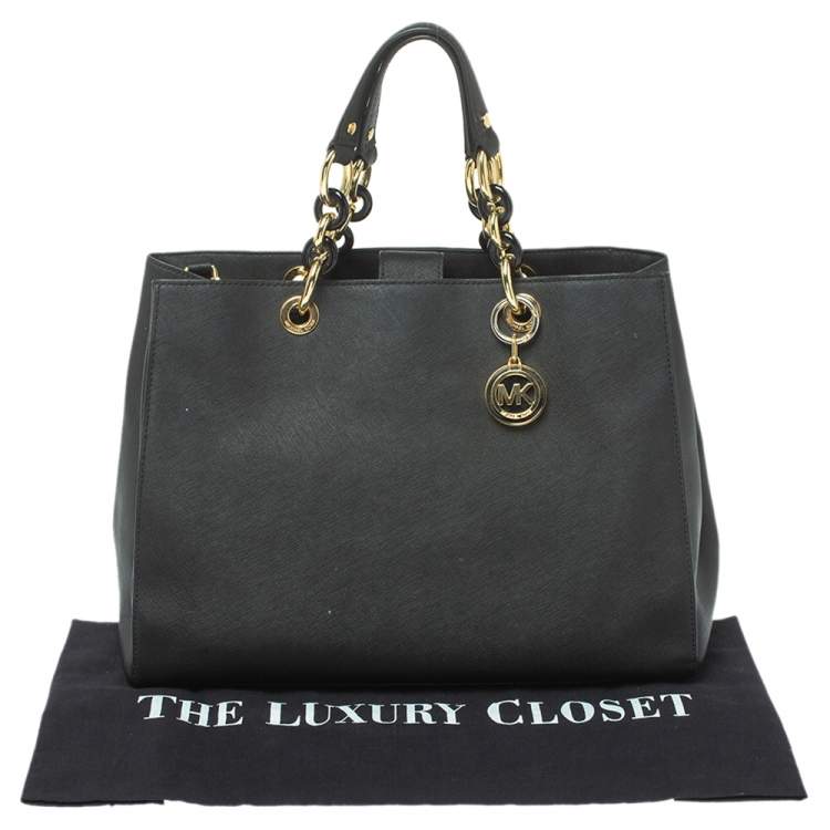 Pre Owned MICHAEL Michael Kors Black Leather Large Cynthia Tote