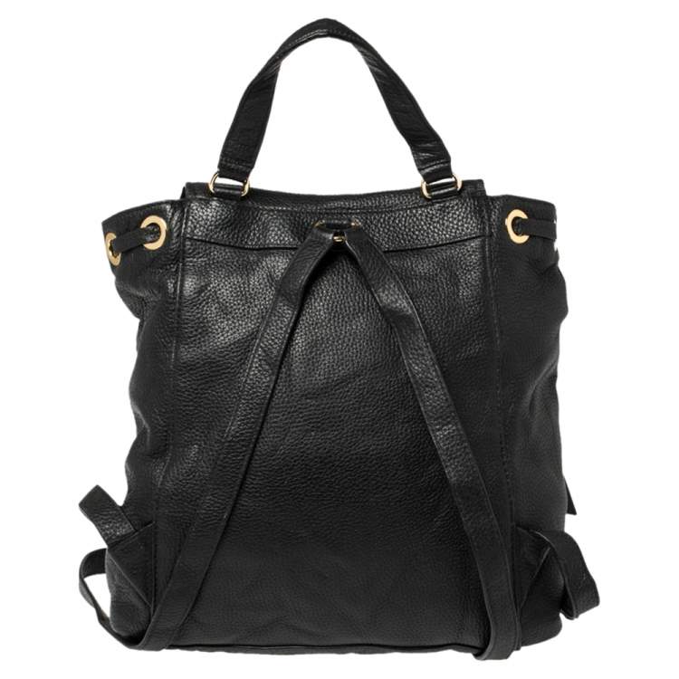 Pre Owned MICHAEL Michael Kors Black Soft Leather Drawstring Backpack