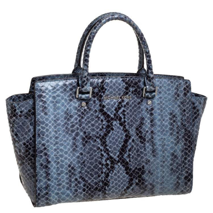 Pre Owned MICHAEL Michael Kors Blue Python Embossed Leather Large Selma Satchel